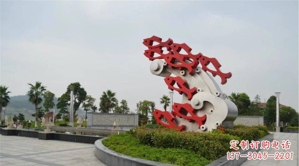 公园不锈钢抽象鱼群雕塑11