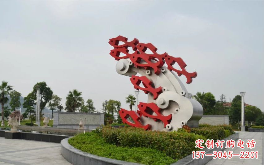 公园不锈钢抽象鱼群雕塑