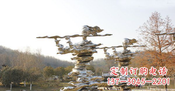公园不锈钢吹横笛的少女雕塑