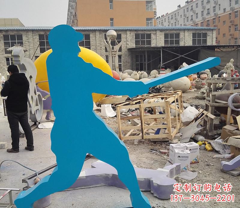 公园不锈钢打棒球雕塑2