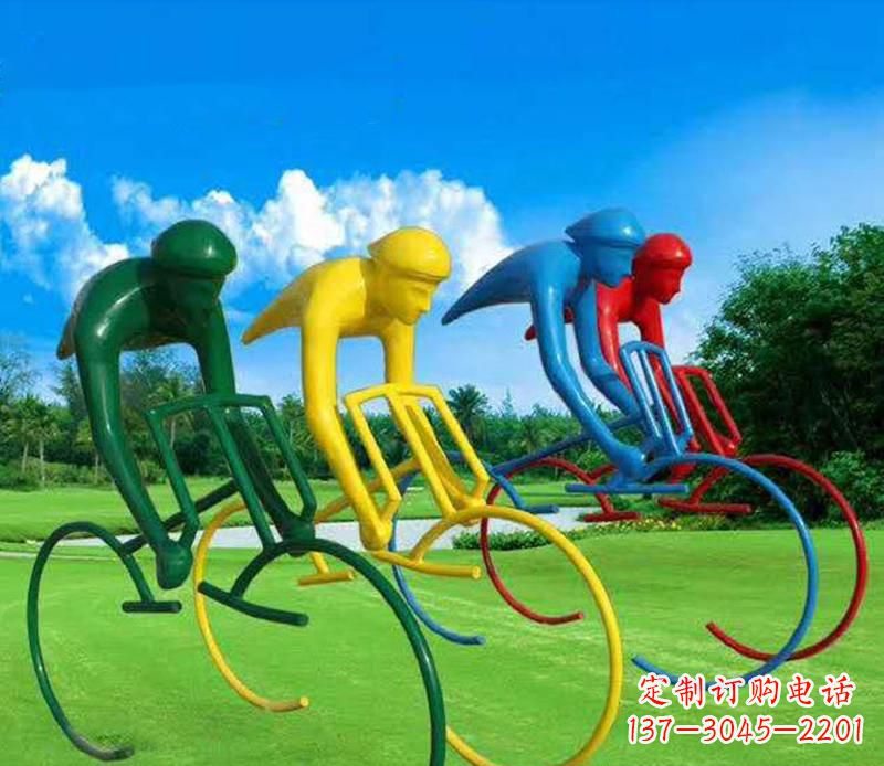 公园不锈钢单车人物雕塑