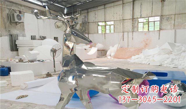公园不锈钢锻造镜面鹿雕塑