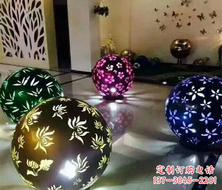 公园不锈钢发光镂空球雕塑