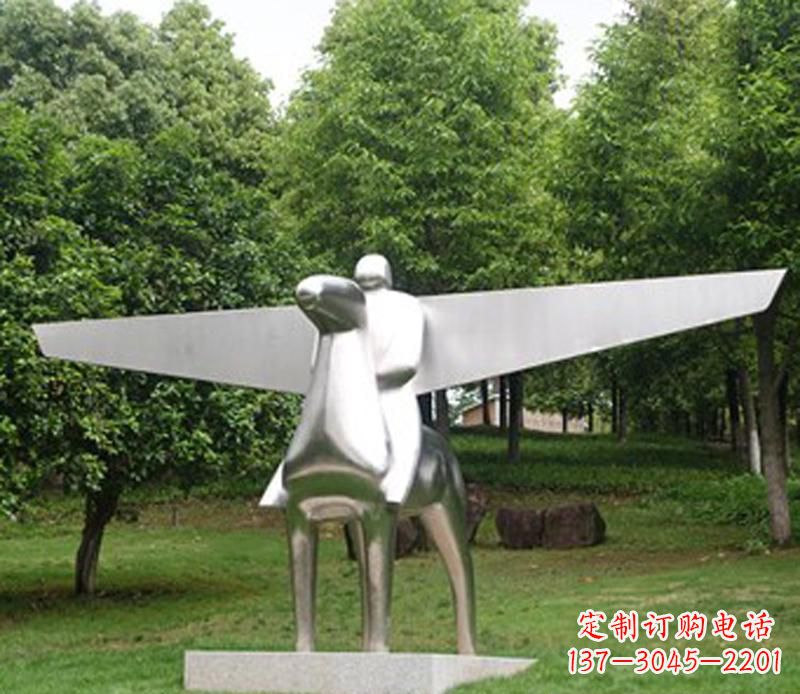 公园不锈钢飞马人物抽象雕塑