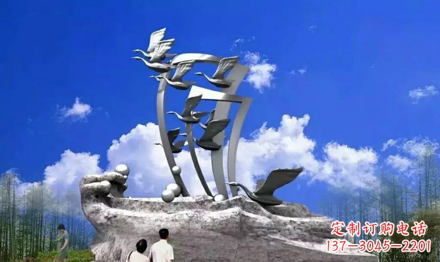 公园不锈钢飞翔的天鹅雕塑1