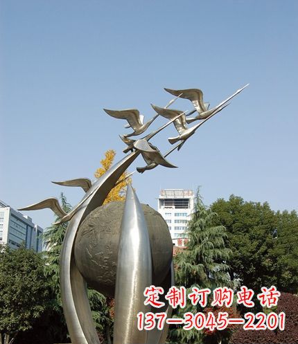 公园不锈钢飞翔的大雁雕塑