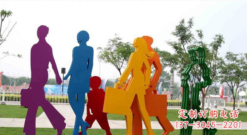 公园不锈钢逛街购物剪影人物景观雕塑