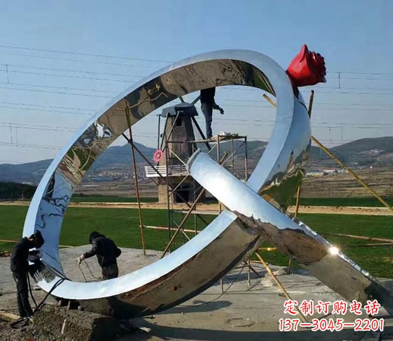 公园不锈钢婚戒景观摆件雕塑