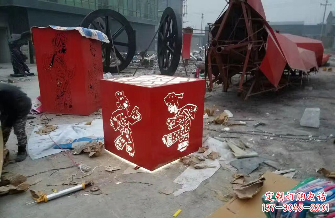 公园不锈钢剪纸皮影戏人物雕塑