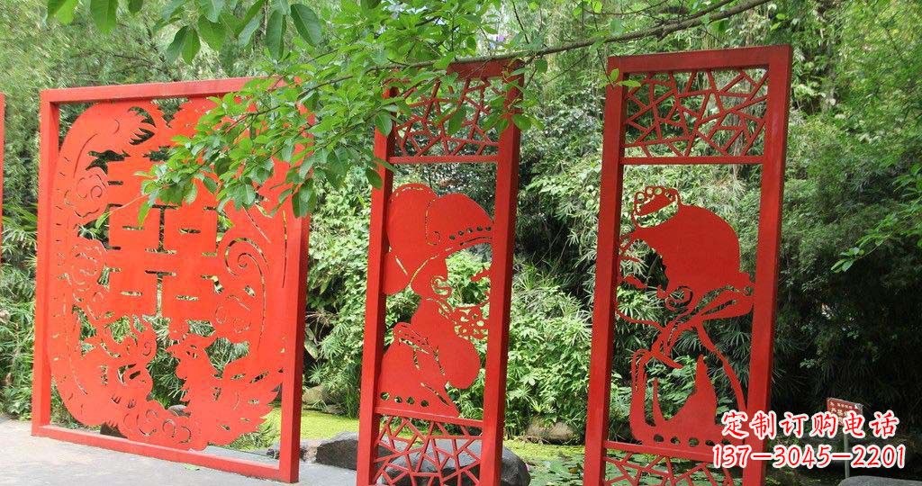 公园不锈钢剪纸喜字新郎新娘雕塑
