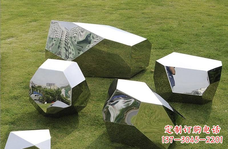 公园不锈钢镜面几何鹅卵石