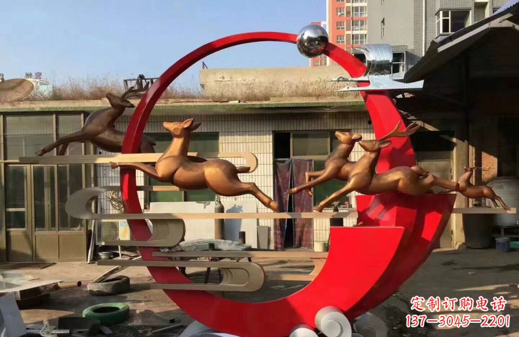 公园不锈钢梅花鹿祥云仙鹤雕塑