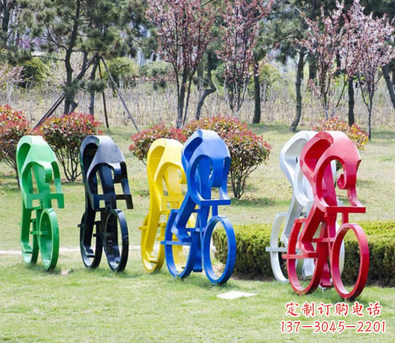 公园不锈钢骑车抽象人物雕塑