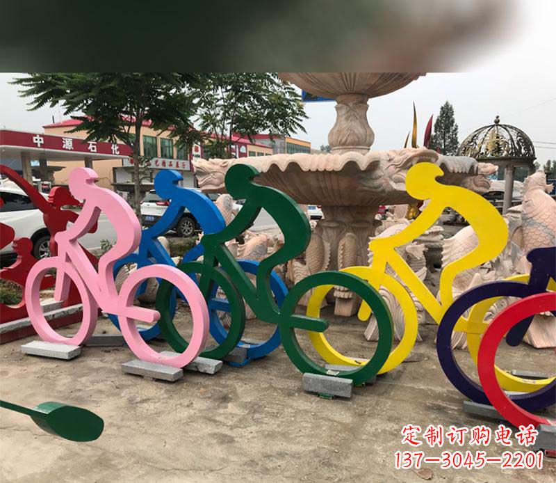 公园不锈钢骑单车运动人物雕塑