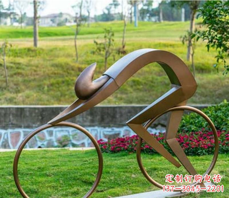 公园不锈钢骑单车人物雕塑