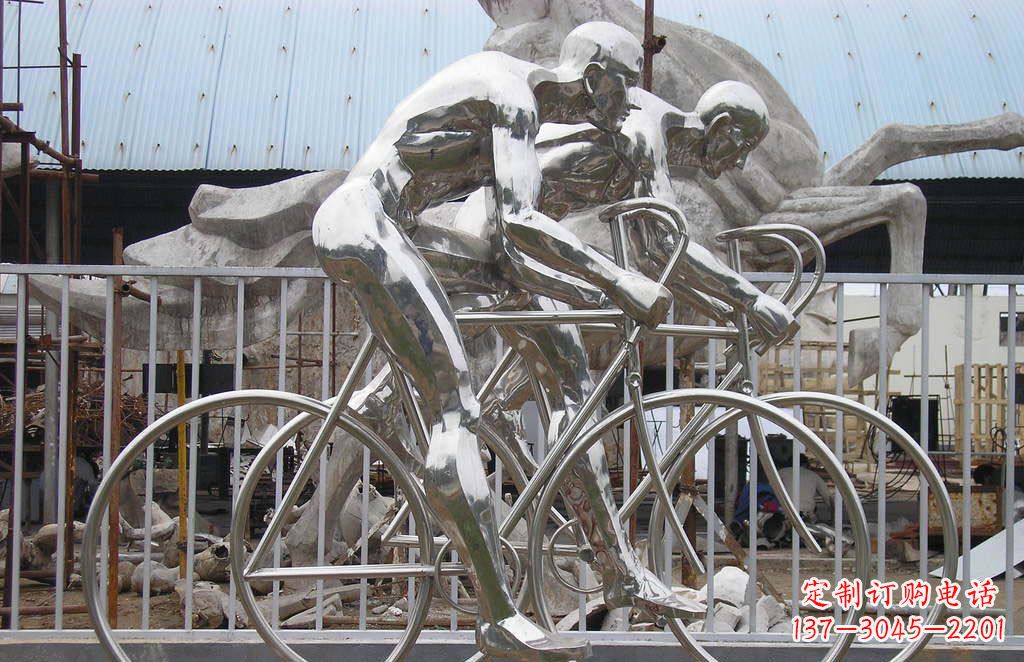 特色不锈钢骑自行车雕塑 特色不锈钢骑自行车雕塑