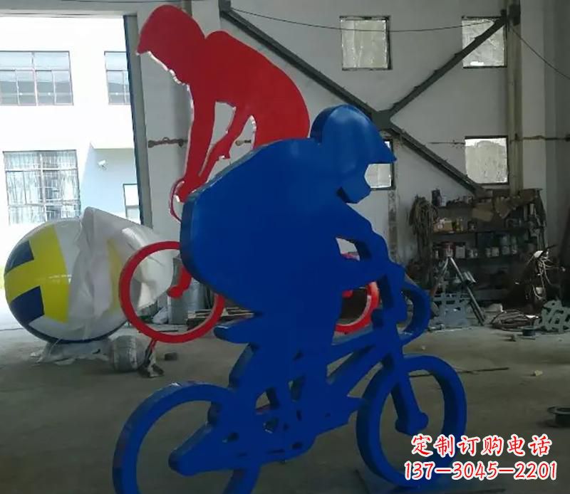 公园不锈钢骑自行车运动人物雕塑