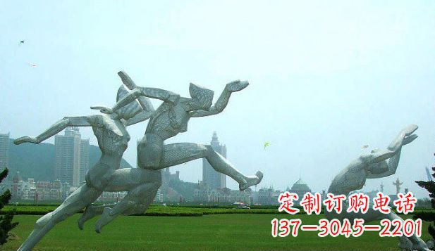 公园不锈钢人物跳远雕塑