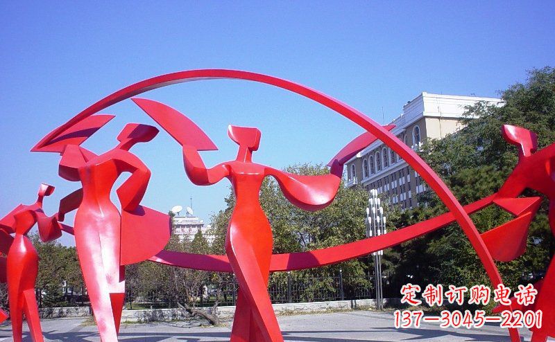 公园不锈钢扇子舞人物雕塑