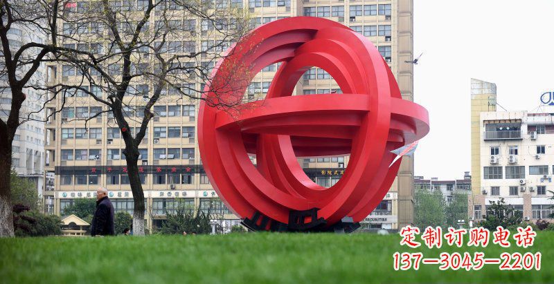 公园不锈钢十字交叉的圆环景观雕塑