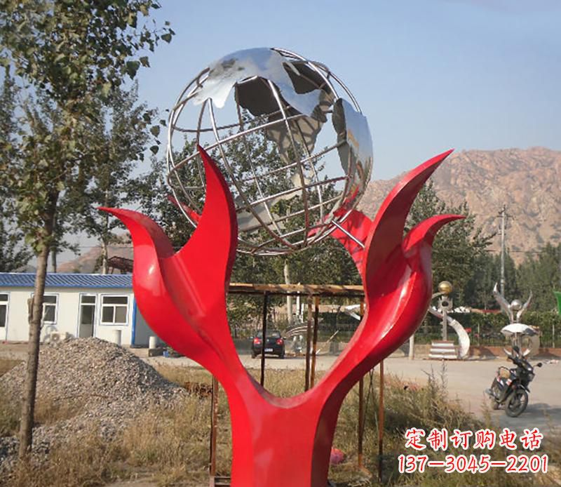 公园不锈钢手托镂空球景观雕塑