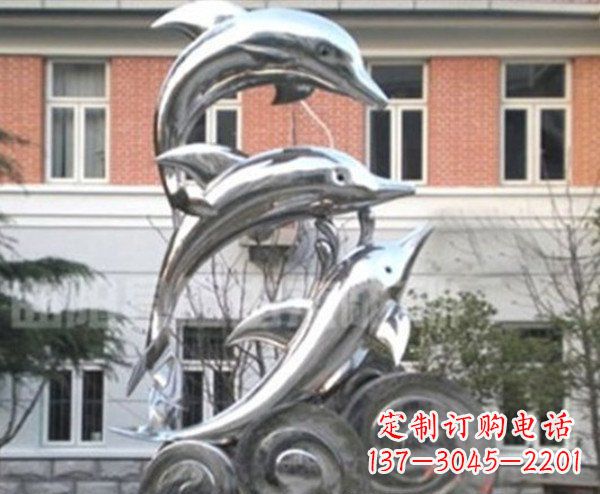 跳跃海豚海浪不-锈-钢-雕-塑- 跳跃海豚海浪不锈钢雕塑