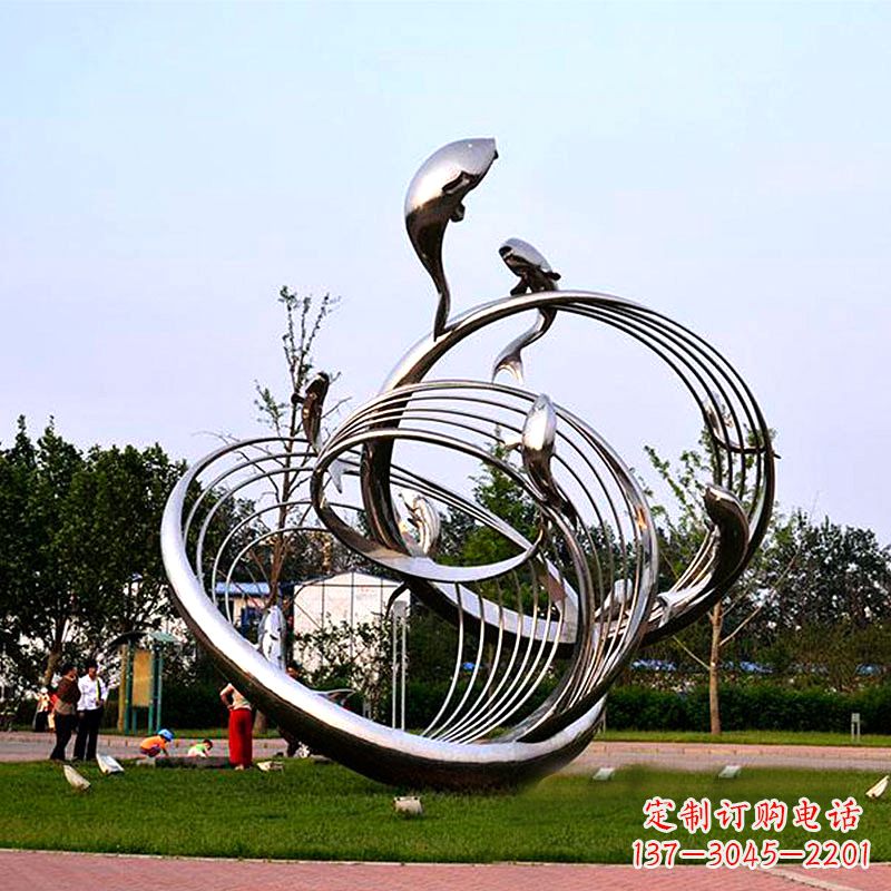 公园不锈钢鱼跃景观标识雕塑