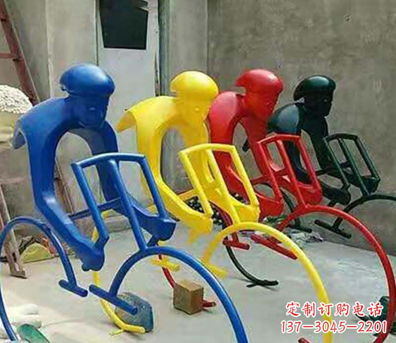 公园不锈钢自行车运动人物景观摆件雕塑