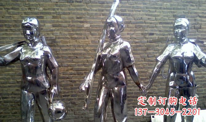 公园不锈钢做农活的妇女雕塑