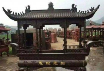 精美方形寺庙铜香炉雕塑