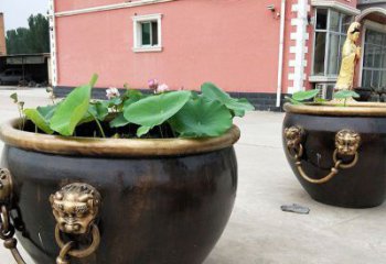 精美铜雕狮子头水缸