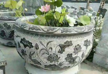 仿古石雕荷花水缸——精美的艺术品