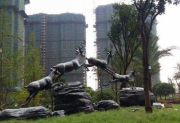 飞奔小鹿小区精美动物铜雕