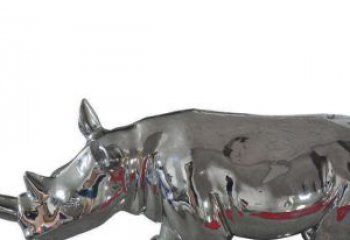 中领雕塑超大型镜面不锈钢犀牛雕塑