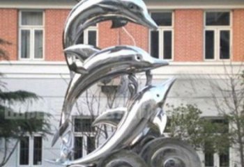 跳跃海豚海浪不锈钢雕塑