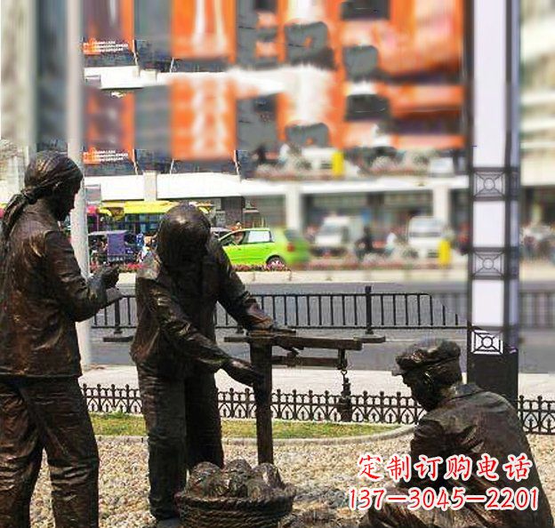 公园称白菜的人物小品铜雕