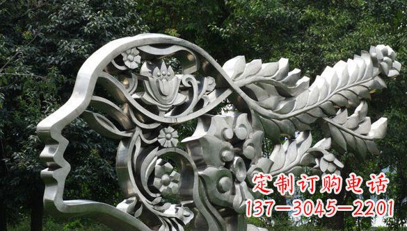 公园抽象不锈钢美女头象雕塑