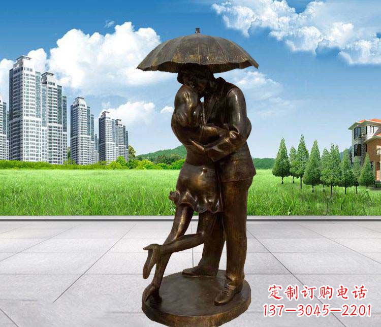 公园打伞人物铜雕