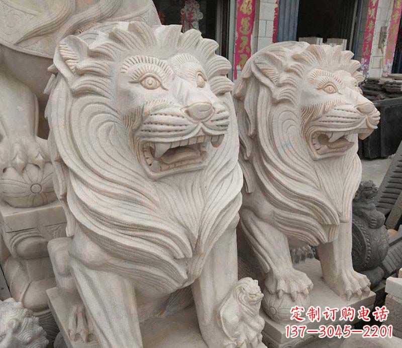 公园踩球西洋狮动物石雕
