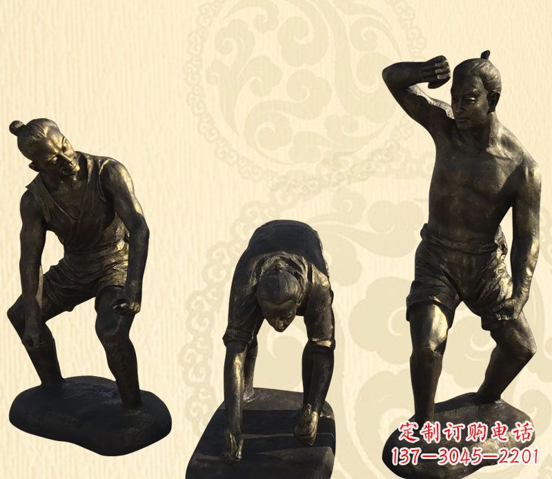 公园插秧的古代人物铜雕
