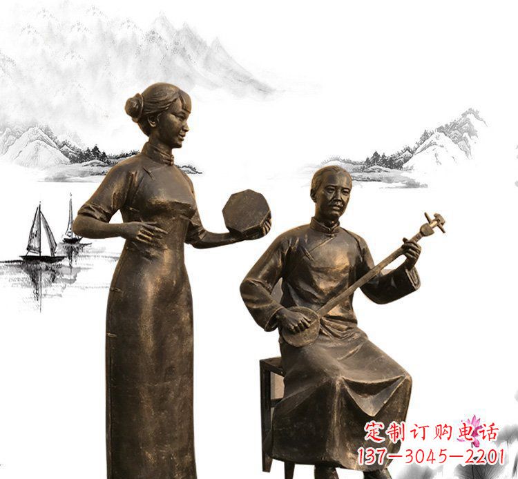 公园唱戏人物铜雕