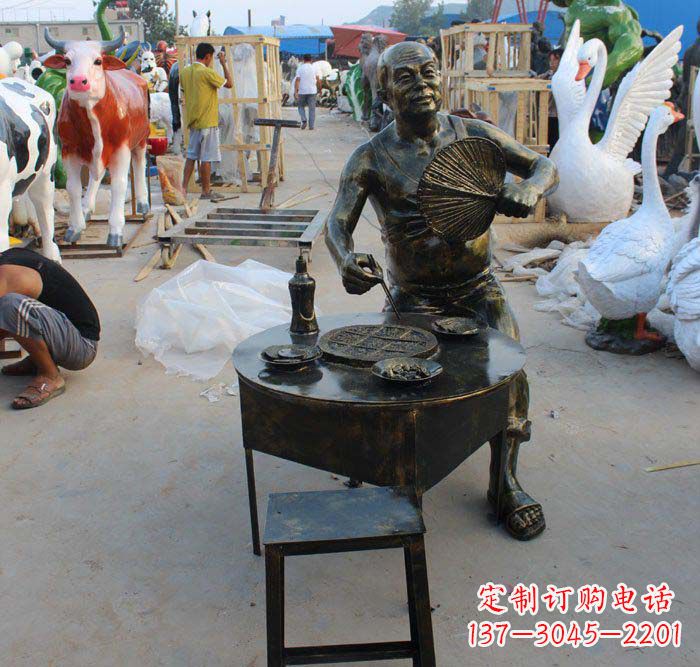 公园吃火锅的人物小品铜雕