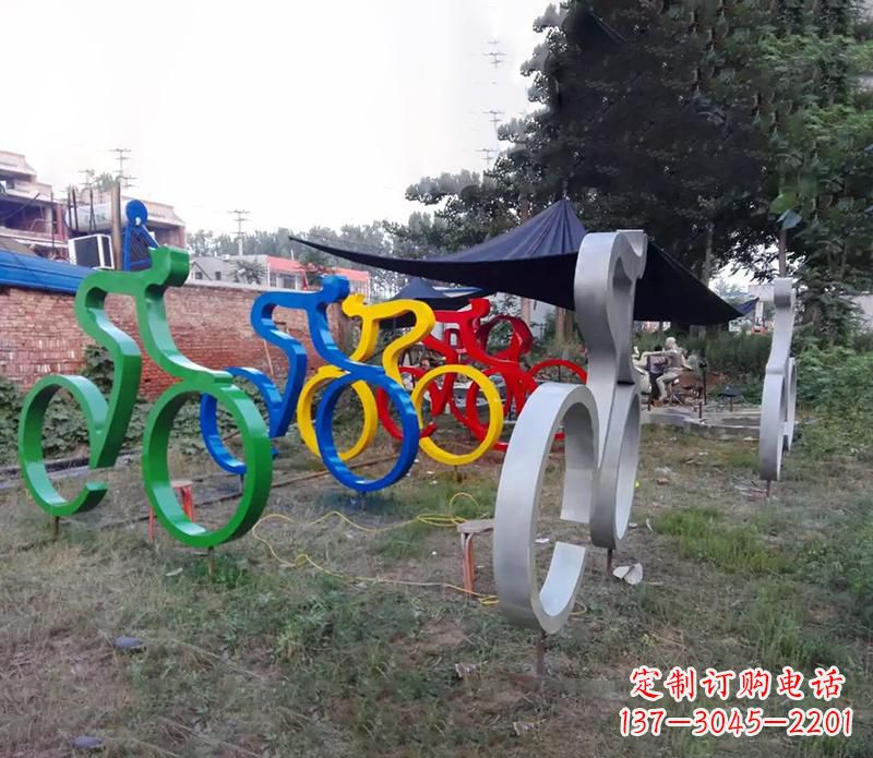 公园抽象不锈钢骑自行车雕塑