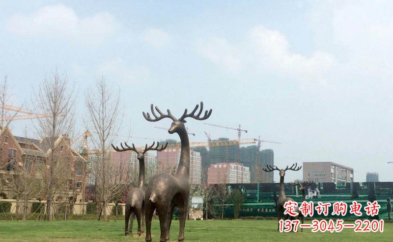 公园抽象梅花鹿动物铜雕