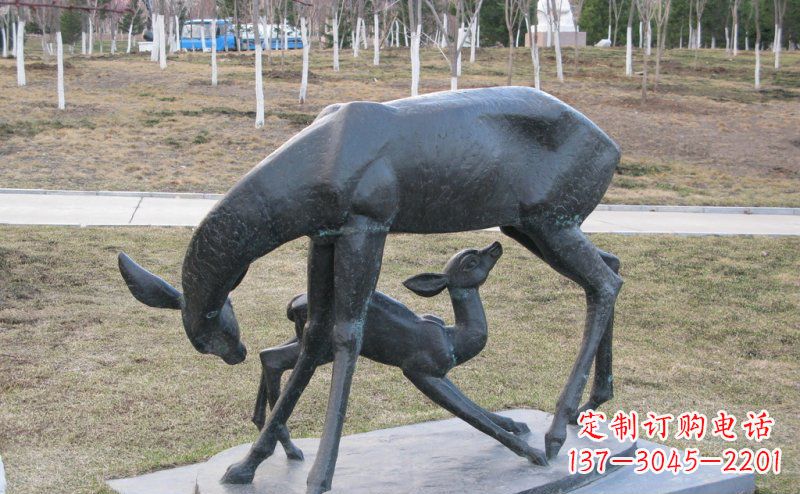 公园抽象母子鹿动物铜雕 (2)