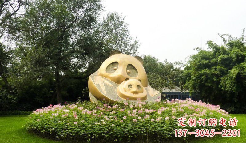 公园抽象母子熊猫动物铜雕