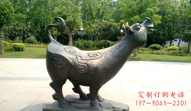 公园抽象牛动物铜雕 (3)