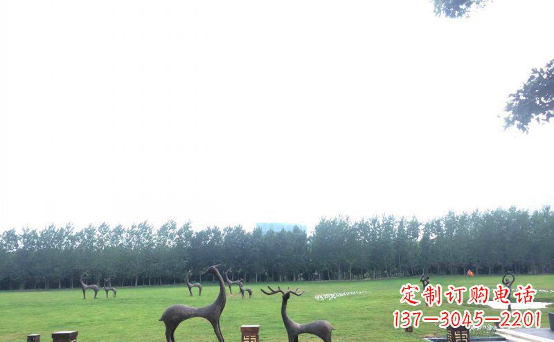 公园抽象小鹿动物铜雕 (2)
