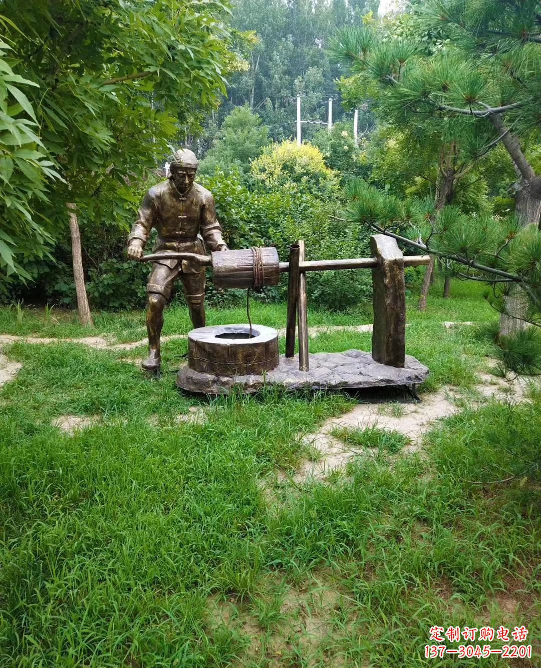 公园打水人物铜雕