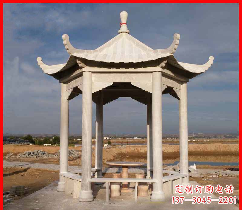 公园大理石六角石雕凉亭 (2)